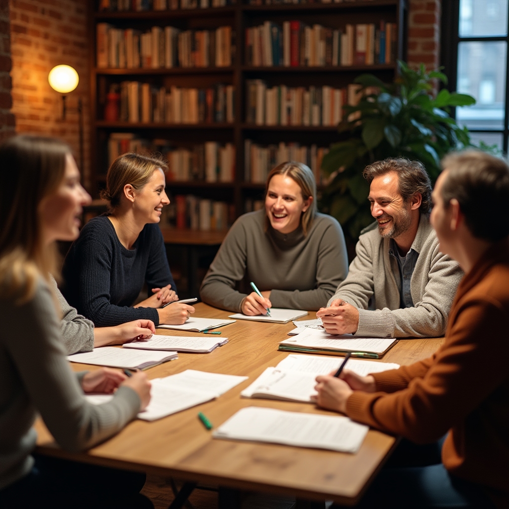 Grup de participanti la atelier de scriere comica
